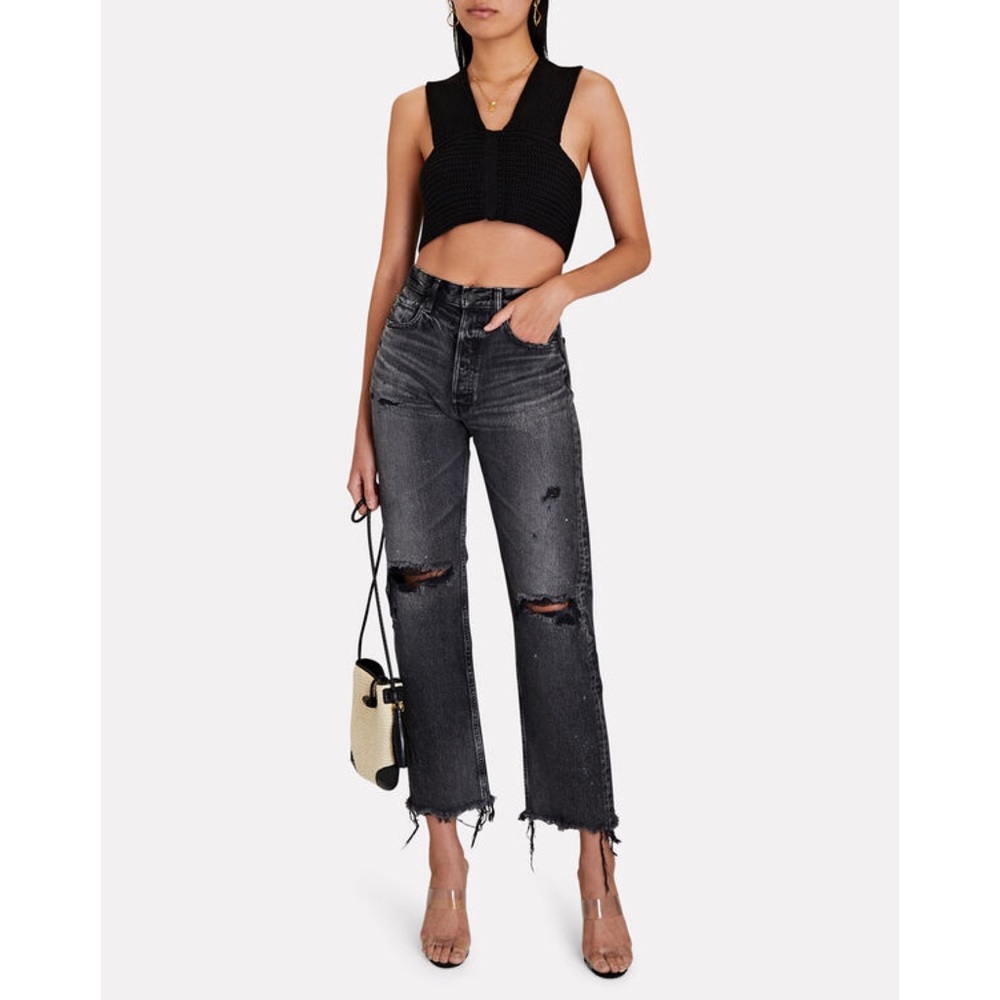 NWT moussy high rise straight leg wide leg jeans black wash ripped